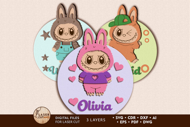 Labubu Character Personalized Kids Wall Art SVG LaserCutano 