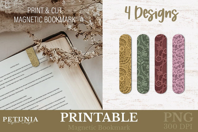 Lace Bookmark | Printable Magnetic Bookmark Sublimation Petunia Digital Design 