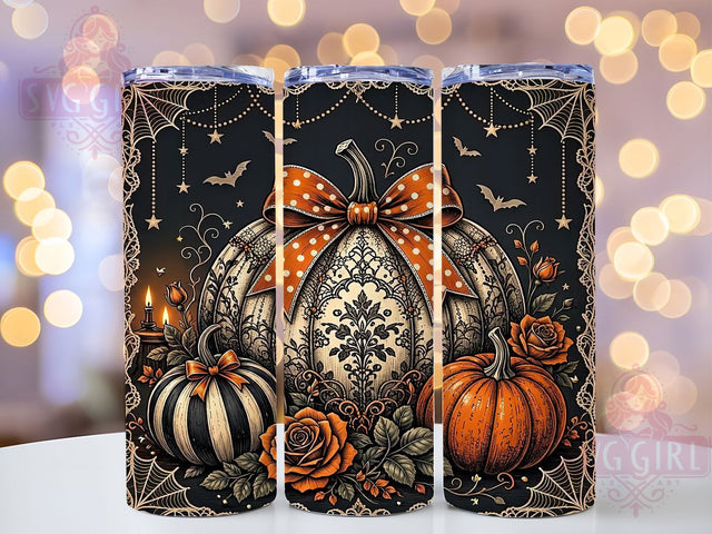 Lace Gothic Pumpkin 20oz Tumbler, Gothic Pumpkin, Lace Style, Halloween Theme, Sublimation Wrap, 20oz Tumbler, Dark Aesthetic, Elegant Design Sublimation SvggirlplusArt 