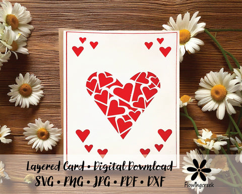 Lace Hearts 3D Layered Greeting Card SVG Cut File Easy DIY for Birthday, Anniversary, or Valentine’s Day 3D Paper Flowingcreek 