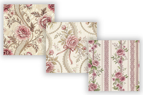 Lace Toile Digital Paper Pack, Elegant Vintage Lace & Floral Seamless Patterns, Scrapbooking & Printable Crafts Digital Pattern FloridPrintables 