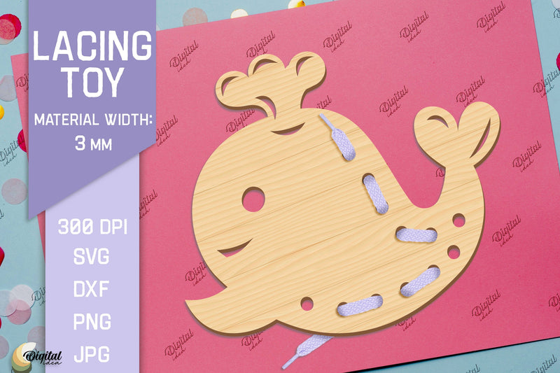 Lacing Toys. Educational Toy Laser Cut. Whale SVG SVG Evgenyia Guschina 