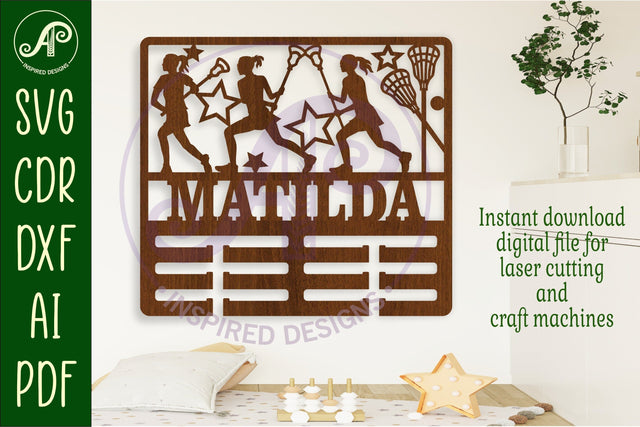Lacrosse female medal holder Name svg laser cut SVG APInspireddesigns 