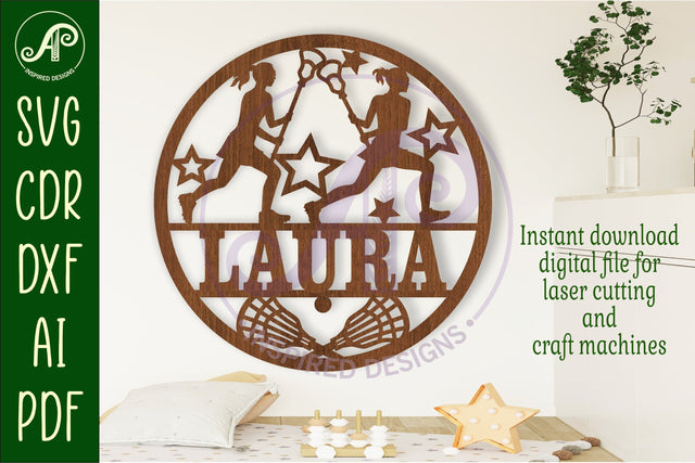 Lacrosse female name sign svg laser SVG APInspireddesigns 