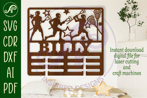 Lacrosse male medal holder Name svg laser cut SVG APInspireddesigns 