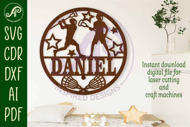 Lacrosse male name sign svg laser SVG APInspireddesigns 