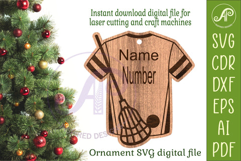 Lacrosse shirt Christmas Ornament SVG laser cut SVG APInspireddesigns 