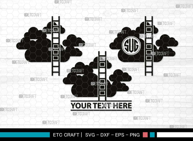 Ladder clouds Monogram, Ladder Clouds Silhouette, Ladder Clouds SVG, Ladder Svg, Step Svg, Staircase Clouds Svg, Stairway Clouds Svg, SB00502 SVG ETC Craft 
