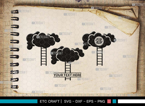 Ladder clouds Monogram, Ladder Clouds Silhouette, Ladder Clouds SVG, Ladder Svg, Step Svg, Staircase Clouds Svg, Stairway Clouds Svg, SB00502 SVG ETC Craft 