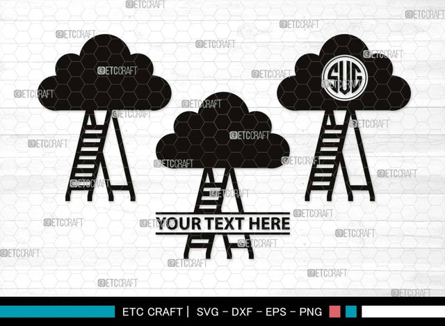 Ladder clouds Monogram, Ladder Clouds Silhouette, Ladder Clouds SVG, Ladder Svg, Step Svg, Staircase Clouds Svg, Stairway Clouds Svg, SB00502 SVG ETC Craft 