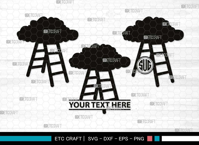 Ladder clouds Monogram, Ladder Clouds Silhouette, Ladder Clouds SVG, Ladder Svg, Step Svg, Staircase Clouds Svg, Stairway Clouds Svg, SB00502 SVG ETC Craft 