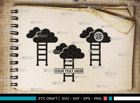 Ladder clouds Monogram, Ladder Clouds Silhouette, Ladder Clouds SVG, Ladder Svg, Step Svg, Staircase Clouds Svg, Stairway Clouds Svg, SB00502 SVG ETC Craft 