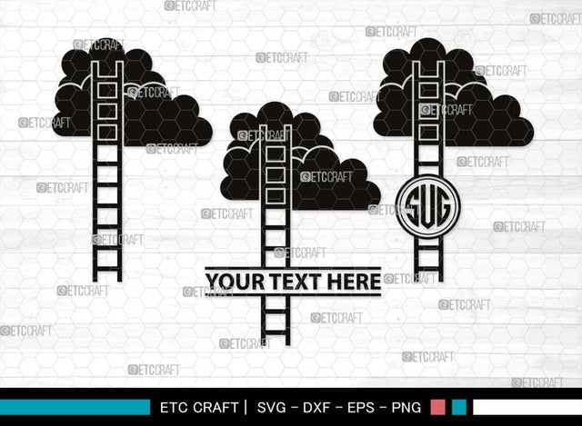 Ladder clouds Monogram, Ladder Clouds Silhouette, Ladder Clouds SVG, Ladder Svg, Step Svg, Staircase Clouds Svg, Stairway Clouds Svg, SB00502 SVG ETC Craft 