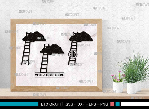 Ladder clouds Monogram, Ladder Clouds Silhouette, Ladder Clouds SVG, Ladder Svg, Step Svg, Staircase Clouds Svg, Stairway Clouds Svg, SB00502 SVG ETC Craft 