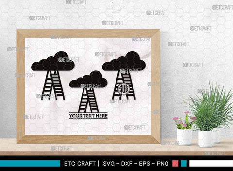 Ladder clouds Monogram, Ladder Clouds Silhouette, Ladder Clouds SVG, Ladder Svg, Step Svg, Staircase Clouds Svg, Stairway Clouds Svg, SB00502 SVG ETC Craft 
