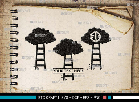 Ladder clouds Monogram, Ladder Clouds Silhouette, Ladder Clouds SVG, Ladder Svg, Step Svg, Staircase Clouds Svg, Stairway Clouds Svg, SB00502 SVG ETC Craft 