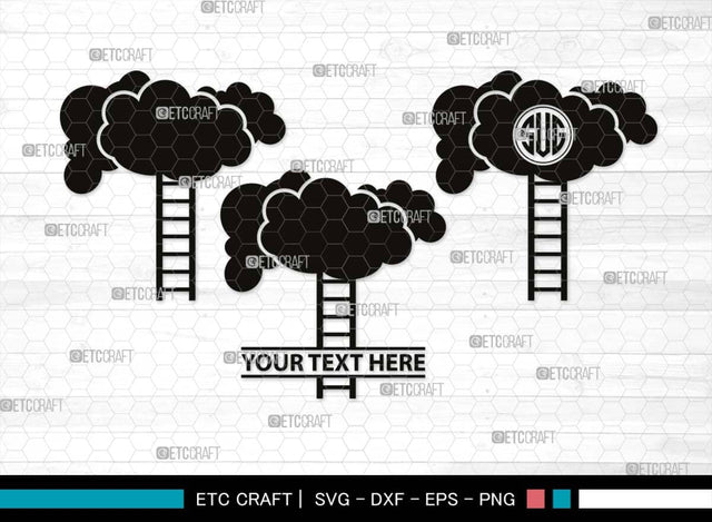 Ladder clouds Monogram, Ladder Clouds Silhouette, Ladder Clouds SVG, Ladder Svg, Step Svg, Staircase Clouds Svg, Stairway Clouds Svg, SB00502 SVG ETC Craft 