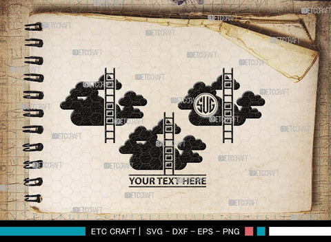 Ladder clouds Monogram, Ladder Clouds Silhouette, Ladder Clouds SVG, Ladder Svg, Step Svg, Staircase Clouds Svg, Stairway Clouds Svg, SB00502 SVG ETC Craft 