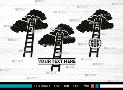 Ladder clouds Monogram, Ladder Clouds Silhouette, Ladder Clouds SVG, Ladder Svg, Step Svg, Staircase Clouds Svg, Stairway Clouds Svg, SB00502 SVG ETC Craft 
