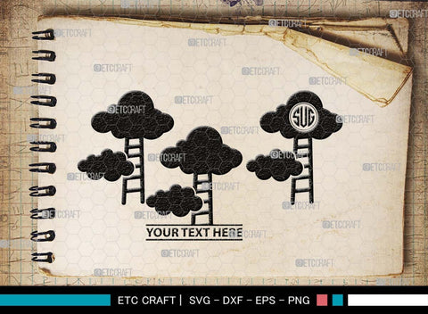 Ladder clouds Monogram, Ladder Clouds Silhouette, Ladder Clouds SVG, Ladder Svg, Step Svg, Staircase Clouds Svg, Stairway Clouds Svg, SB00502 SVG ETC Craft 