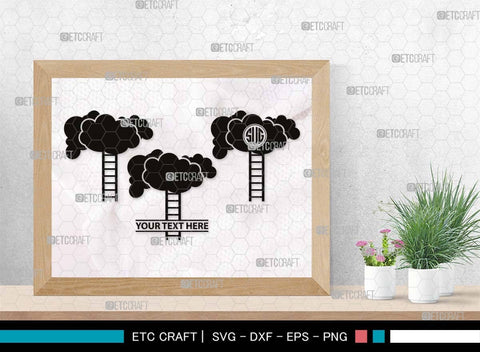 Ladder clouds Monogram, Ladder Clouds Silhouette, Ladder Clouds SVG, Ladder Svg, Step Svg, Staircase Clouds Svg, Stairway Clouds Svg, SB00502 SVG ETC Craft 