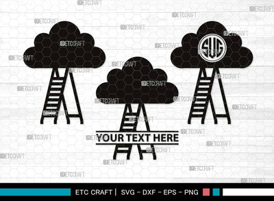 Ladder clouds Monogram, Ladder Clouds Silhouette, Ladder Clouds SVG, Ladder Svg, Step Svg, Staircase Clouds Svg, Stairway Clouds Svg, SB00502 SVG ETC Craft 