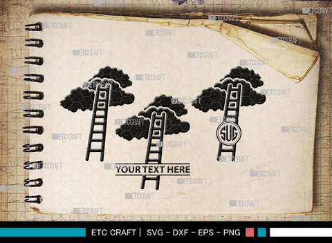 Ladder clouds Monogram, Ladder Clouds Silhouette, Ladder Clouds SVG, Ladder Svg, Step Svg, Staircase Clouds Svg, Stairway Clouds Svg, SB00502 SVG ETC Craft 