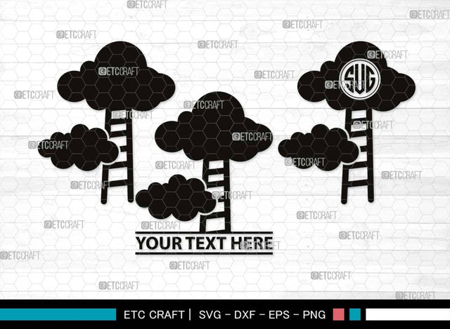 Ladder clouds Monogram, Ladder Clouds Silhouette, Ladder Clouds SVG, Ladder Svg, Step Svg, Staircase Clouds Svg, Stairway Clouds Svg, SB00502 SVG ETC Craft 