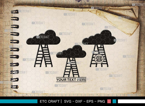 Ladder clouds Monogram, Ladder Clouds Silhouette, Ladder Clouds SVG, Ladder Svg, Step Svg, Staircase Clouds Svg, Stairway Clouds Svg, SB00502 SVG ETC Craft 