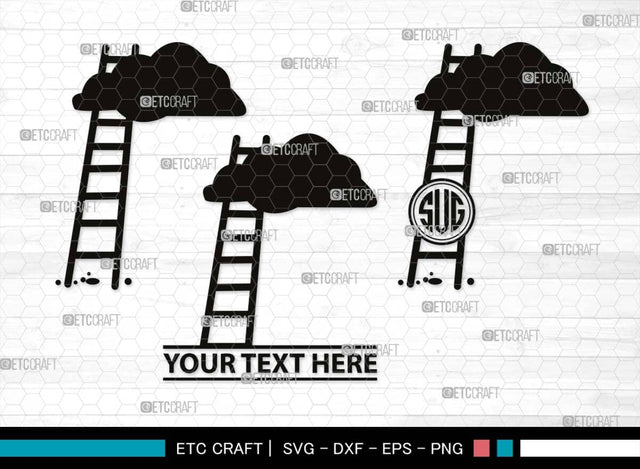 Ladder clouds Monogram, Ladder Clouds Silhouette, Ladder Clouds SVG, Ladder Svg, Step Svg, Staircase Clouds Svg, Stairway Clouds Svg, SB00502 SVG ETC Craft 
