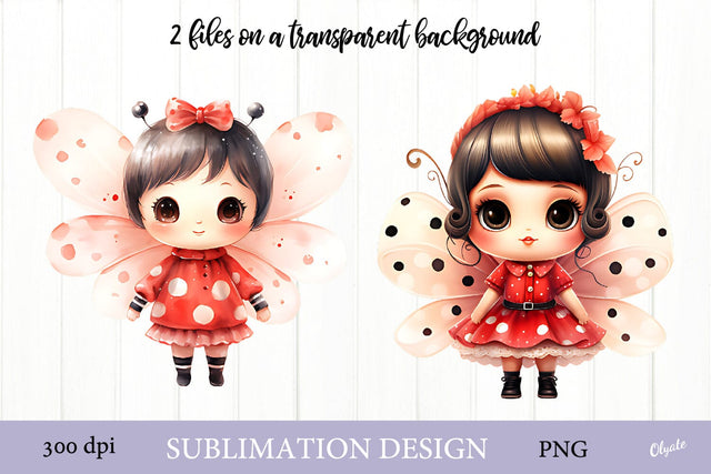 Lady Bug Doll Clipart PNG. Watercolor Fairy Sublimation Sublimation Olga Terlyanskaya 
