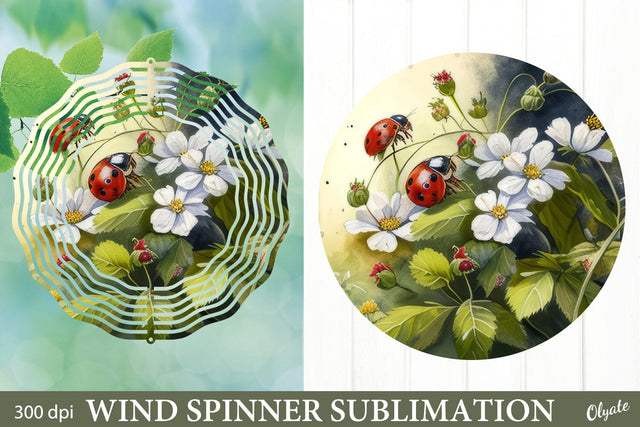 Lady Bug with Flowers Sublimation. Wind Spinner Design PNG Sublimation Olga Terlyanskaya 