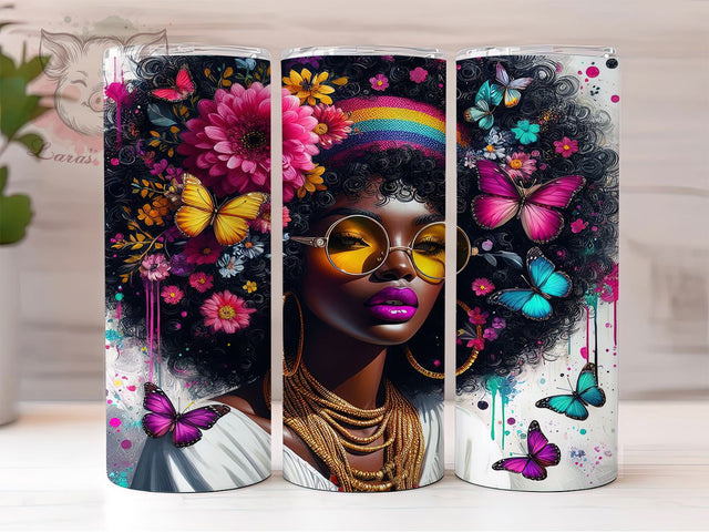 Lady with Locs Black Queen Tumbler Wrap, Black Queen Tumbler, Messy Bun Tumbler, 20oz Tumbler Wrap, Sublimation Design, Natural Hair Tumbler, Black Girl Magic Sublimation Lara' s Designs 