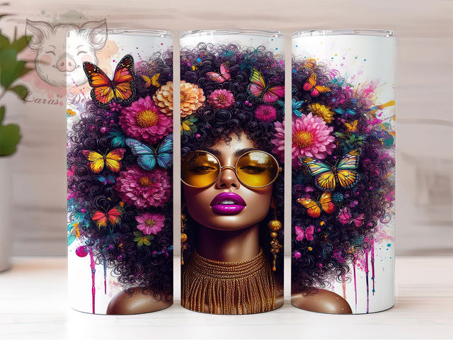 Lady with Locs Black Queen Tumbler Wrap, Black Queen Tumbler, Messy Bun Tumbler, 20oz Tumbler Wrap, Sublimation Design, Natural Hair Tumbler, Black Girl Magic Sublimation Lara' s Designs 