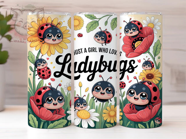 Ladybug Cute Nature Style 20oz Tumbler, Cute Insect, Girl Loves Ladybugs, Nature Theme, Whimsical Style, 20oz Tumbler Wrap, Sublimation PNG Sublimation Lara' s Designs 
