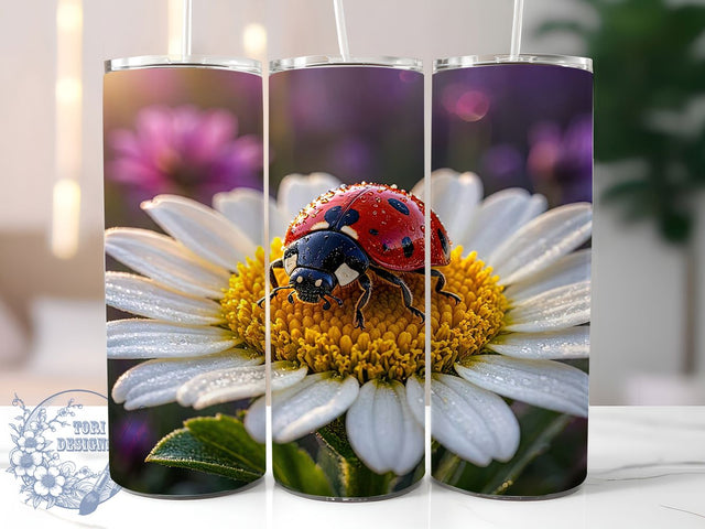 Ladybug Daisy Garden 20oz Tumbler, Ladybug Design, Daisy Motif, Garden Theme, Floral Style, Whimsical Charm, 20oz Wrap, Sublimation Tumbler Sublimation ToriDesigns 