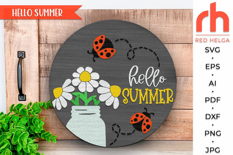 LadyBug Door Sign SVG, Summer Welcome Hanger Cut File SVG RedHelgaArt 