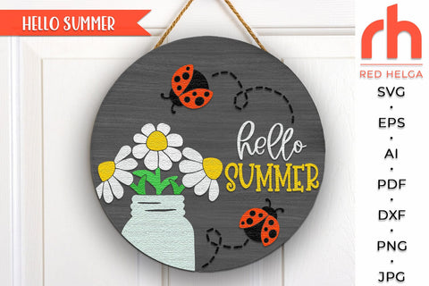 LadyBug Door Sign SVG, Summer Welcome Hanger Cut File SVG RedHelgaArt 