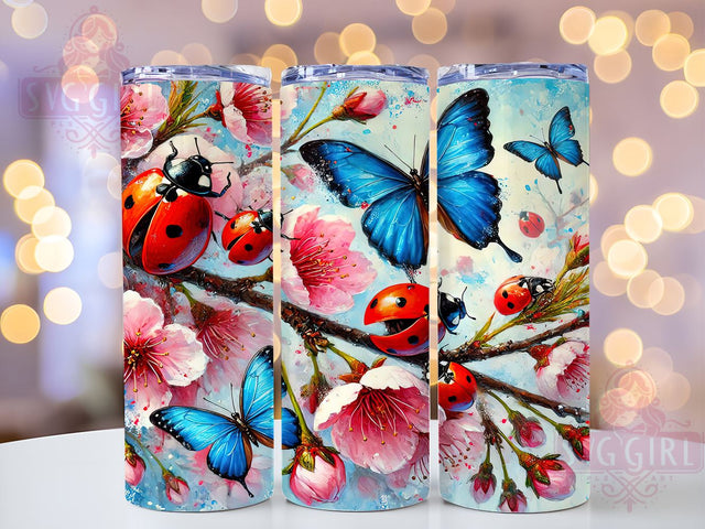Ladybug Floral Butterfly Nature Tumbler, Floral Butterfly Drinkware, 20oz Sublimation Wrap, Nature Themed Cup, Colorful Insect Tumbler, Garden Decor Drinkware, Cute Ladybug Gift Sublimation SvggirlplusArt 