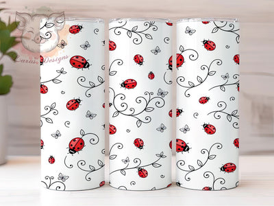 Ladybug Floral Seamless 20oz Tumbler, Ladybug Design, Floral Seamless, Nature Motif, Whimsical Charm, Garden Theme, Skinny Tumbler, Sublimation PNG Sublimation Lara' s Designs 
