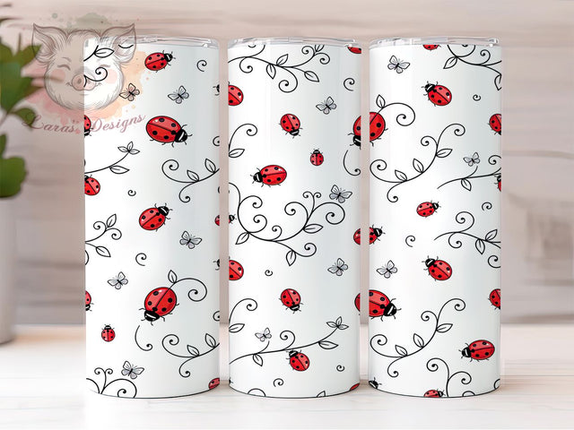 Ladybug Floral Seamless 20oz Tumbler, Ladybug Design, Floral Seamless, Nature Motif, Whimsical Charm, Garden Theme, Skinny Tumbler, Sublimation PNG Sublimation Lara' s Designs 