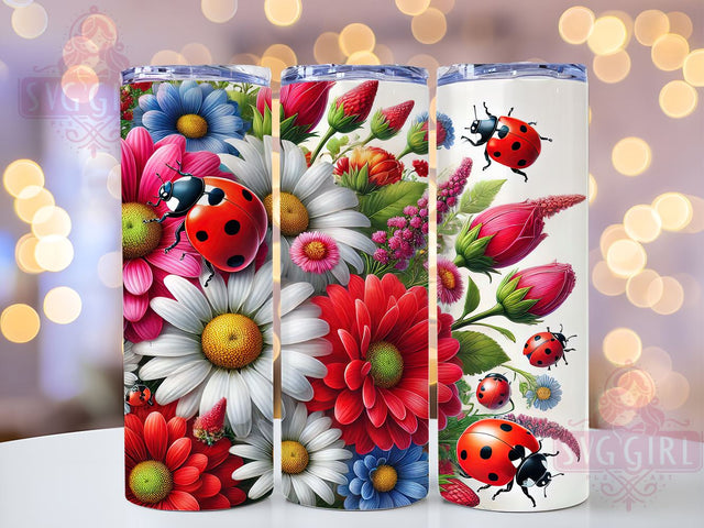 Ladybug Floral Spring Tumbler, Ladybug Tumbler, Floral Design, 20oz Wrap, Daisies Decor, Cute Drinkware, Spring Gift, Sublimation Art Sublimation SvggirlplusArt 