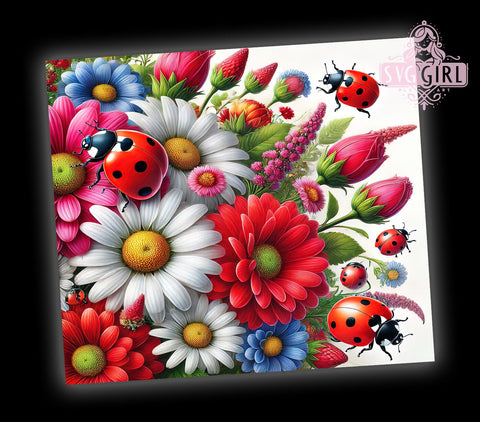 Ladybug Floral Spring Tumbler, Ladybug Tumbler, Floral Design, 20oz Wrap, Daisies Decor, Cute Drinkware, Spring Gift, Sublimation Art Sublimation SvggirlplusArt 