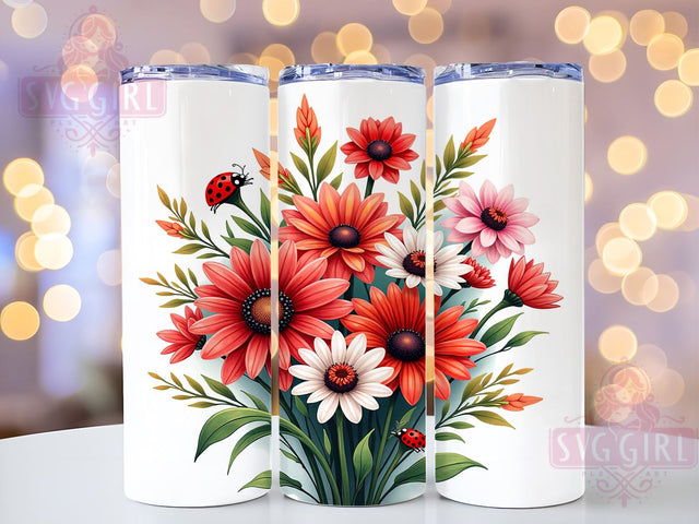Ladybug Floral Spring Tumbler, Ladybug Tumbler, Floral Design, 20oz Wrap, Daisies Decor, Cute Drinkware, Spring Gift, Sublimation Art Sublimation SvggirlplusArt 