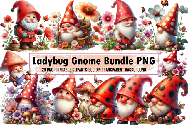 Ladybug Gnome Bundle PNG Illustration Sublimation designartist 