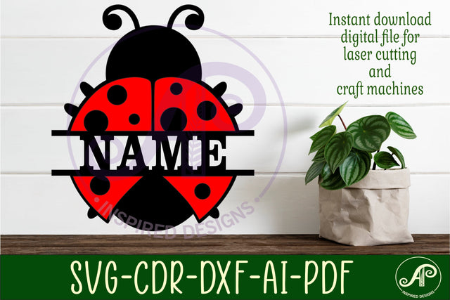 Ladybug name nursery sign svg laser cut template SVG APInspireddesigns 