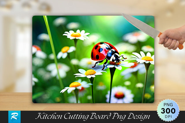 Ladybug on a Flower Background Cutting Board Sublimation Regulrcrative 