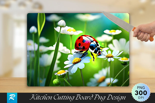 Ladybug on a Flower Background Cutting Board Sublimation Regulrcrative 