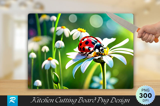 Ladybug on a Flower Background Cutting Board Sublimation Regulrcrative 