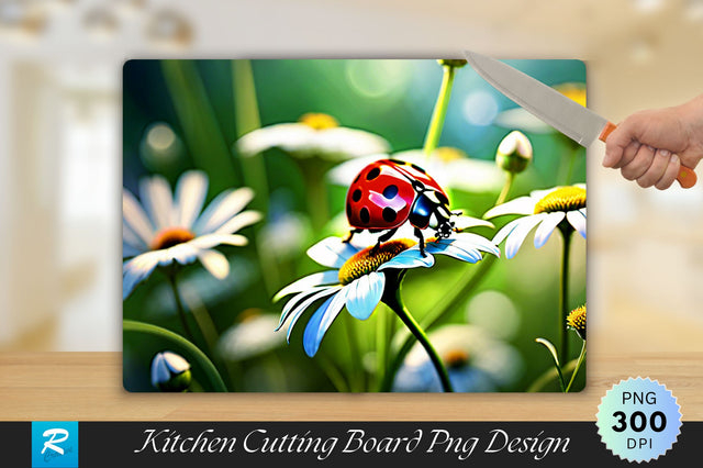 Ladybug on a Flower Background Cutting Board Sublimation Regulrcrative 